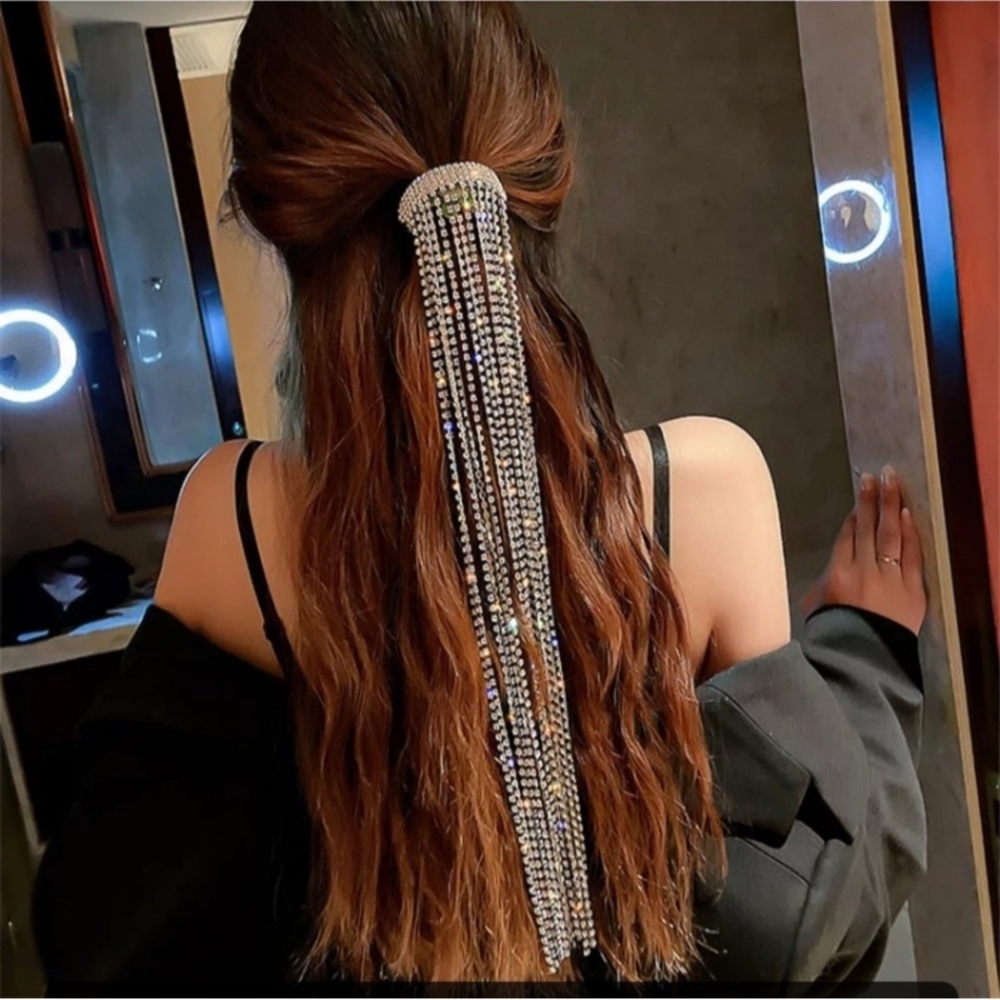Silver Rhinestone Tassel Hair Clip Glamorous
